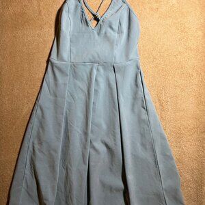Elia Cher Women SM 4-6 Light Blue Spaghetti Cross Strap Low Back Fit Flare Dress